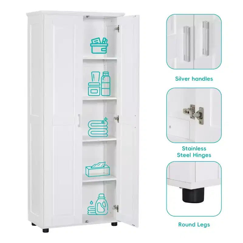 Mobiletto portaoggetti Whisen in stile minimalista con doppie ante e ripiani regolabili per bagno, ufficio - Bianco