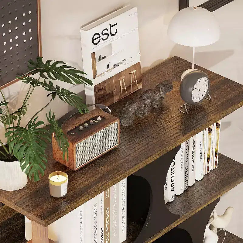Famapy Modern Industrial - Scaffale espositivo per libri con design geometrico e ripiani multipli