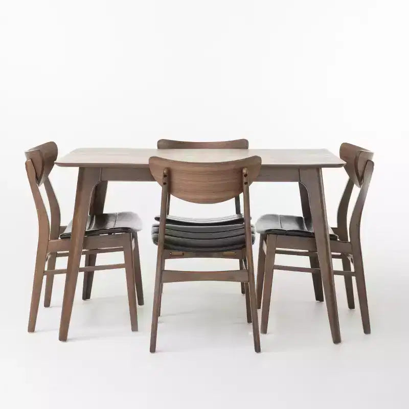 Christopher Knight Home Imwalle Set da pranzo 5 pezzi imbottito in ecopelle moderno di metà secolo, Noce e Marrone scuro