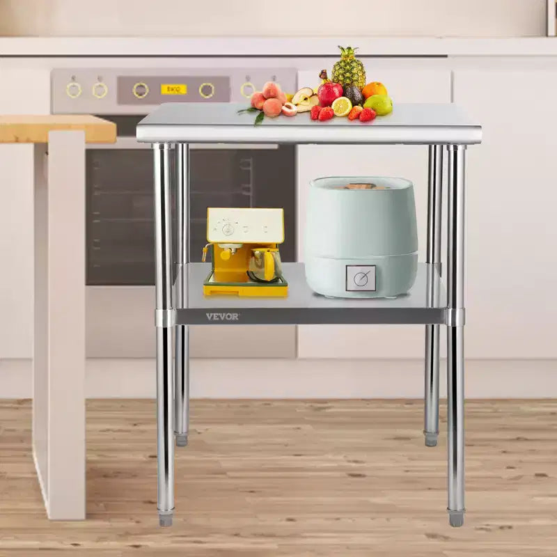 VEVOR Tavolo da Preparazione in Acciaio Inossidabile, 76 x 76 x 91 cm, 363 kg di Capacità di Carico, Banco da Lavoro in Metallo Resistente con Ripiano Inferiore e Piedini Regolabili