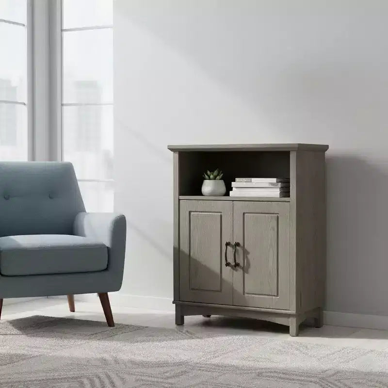 Teamson Home Russell Freestanding 2-Door Storage Floor Cabinet with Open Shelf, Salt Oak