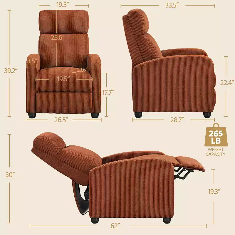 Yaheetech Set di 2 Poltrone Reclinabili Moderne con Molle Insacchettate per Soggiorno, Camera da Letto, Home Theater