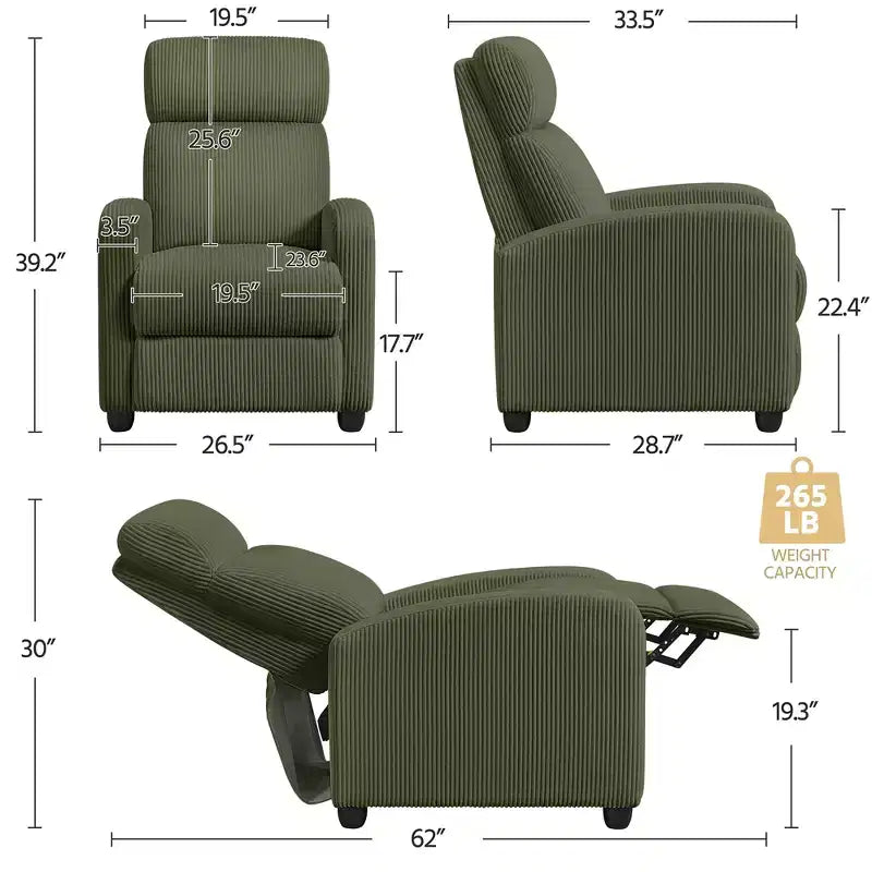 Yaheetech Set di 2 Poltrone Reclinabili Moderne con Molle Insacchettate per Soggiorno, Camera da Letto, Home Theater