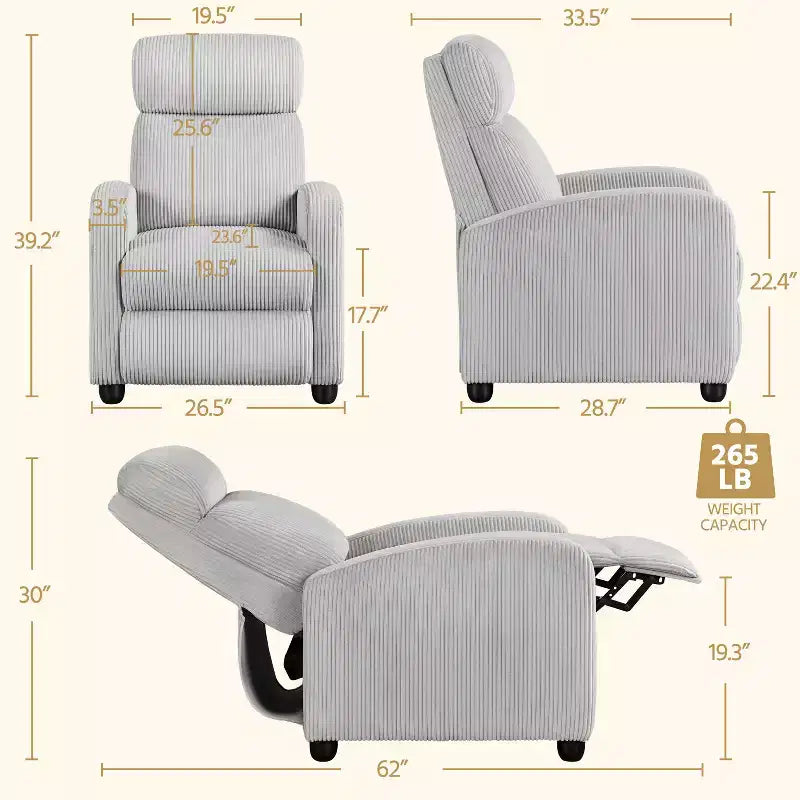 Yaheetech Set di 2 Poltrone Reclinabili Moderne con Molle Insacchettate per Soggiorno, Camera da Letto, Home Theater