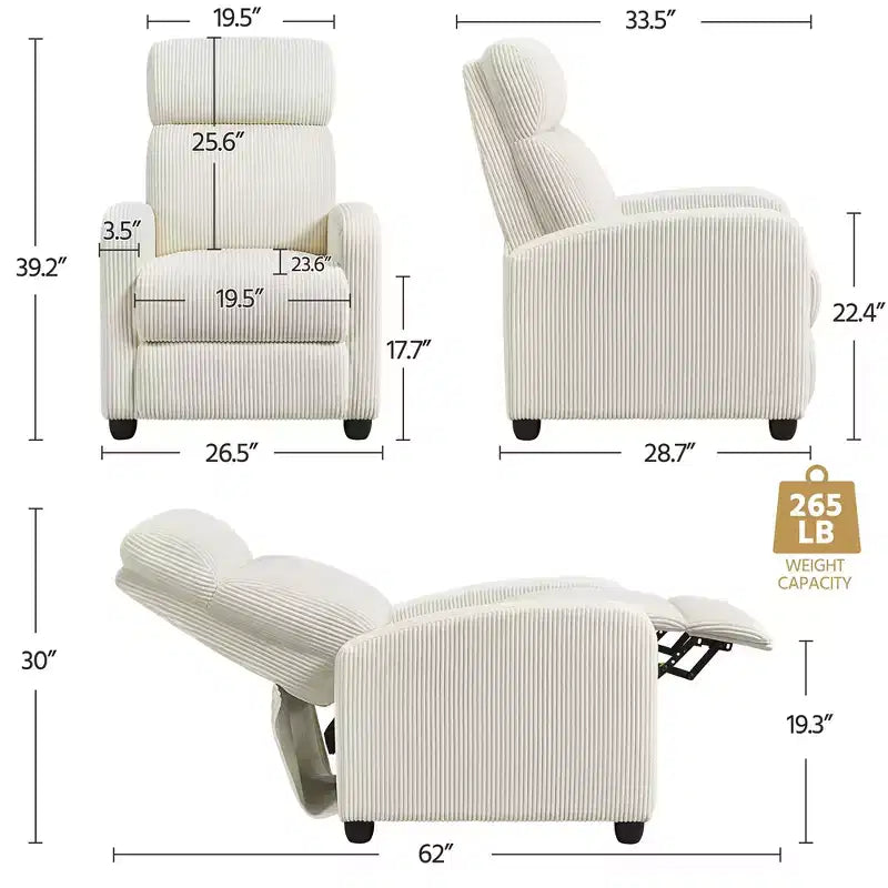 Yaheetech Set di 2 Poltrone Reclinabili Moderne con Molle Insacchettate per Soggiorno, Camera da Letto, Home Theater