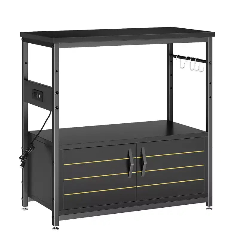 Mobile per acquario Bestier Gallon con presa di corrente, supporto nero per acquario con armadietti, mobile rettangolare per acquario con piedini regolabili e 4 ganci