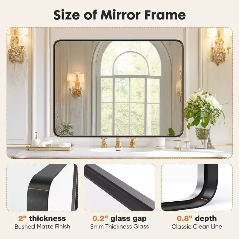 Grande Specchio da Bagno in Alluminio 39x29 Pollici, Specchio da Trucco Anti-Appannamento con Vetro di Sicurezza, Nero