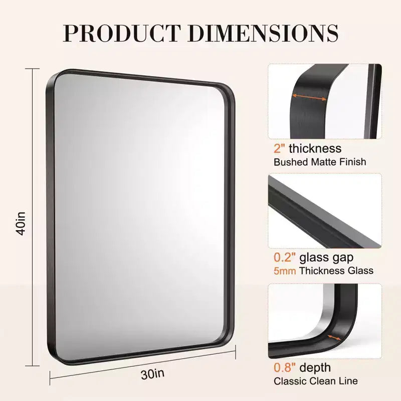 Grande Specchio da Bagno in Alluminio 39x29 Pollici, Specchio da Trucco Anti-Appannamento con Vetro di Sicurezza, Nero