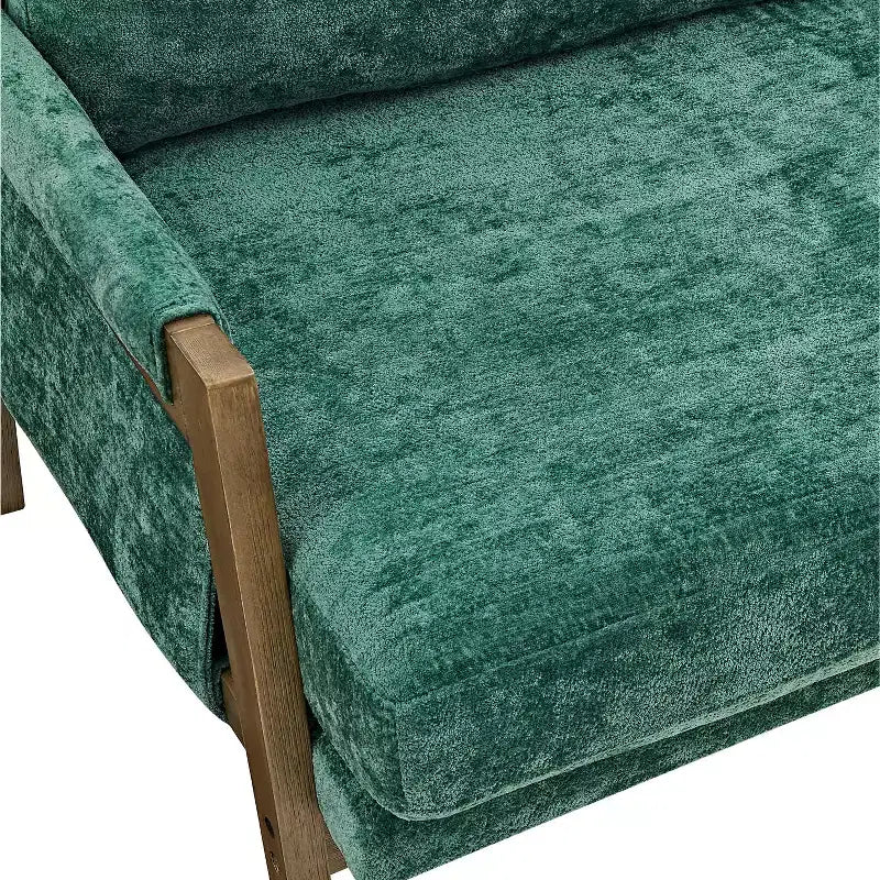 Okak Poltrona moderna in velluto Sedia da soggiorno imbottita Stile metà secolo con gambe in legno di gomma per sala lettura camera da letto