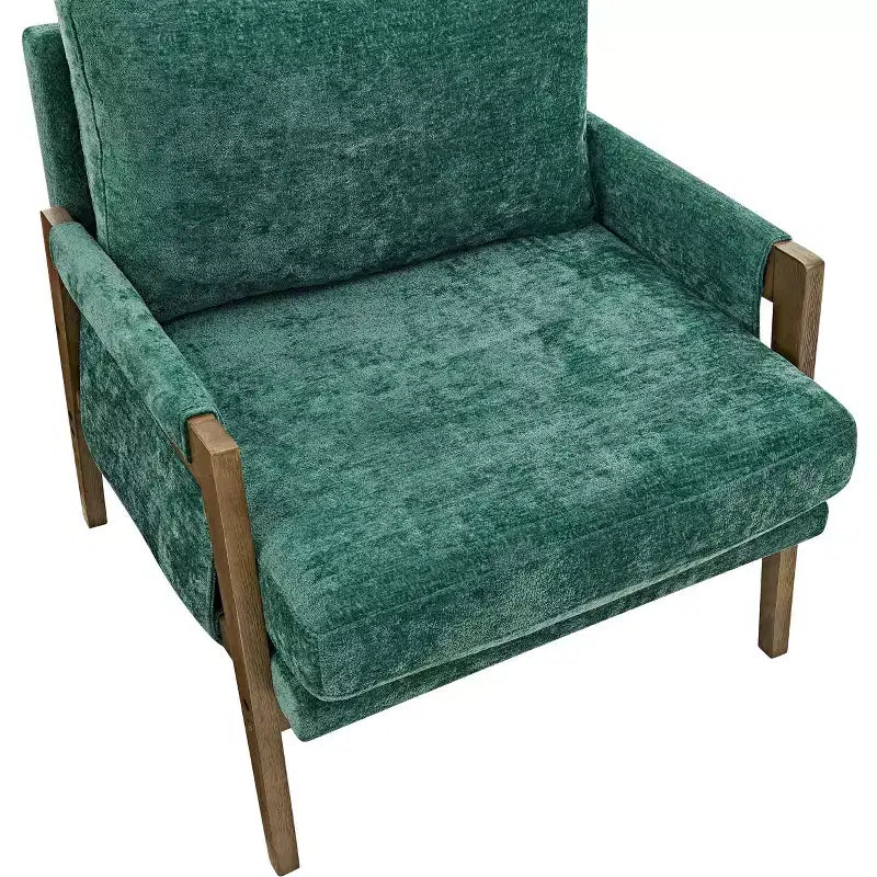 Okak Poltrona moderna in velluto Sedia da soggiorno imbottita Stile metà secolo con gambe in legno di gomma per sala lettura camera da letto