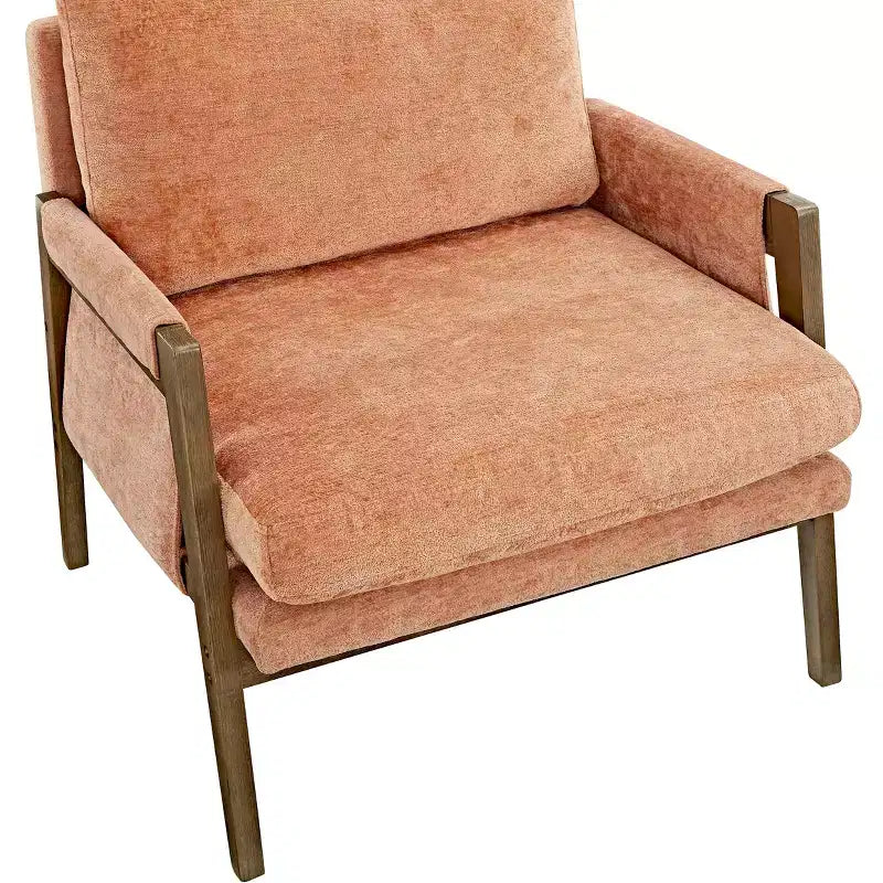 Okak Poltrona moderna in velluto Sedia da soggiorno imbottita Stile metà secolo con gambe in legno di gomma per sala lettura camera da letto