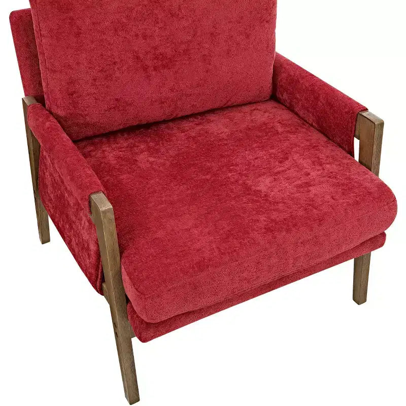 Okak Poltrona moderna in velluto Sedia da soggiorno imbottita Stile metà secolo con gambe in legno di gomma per sala lettura camera da letto