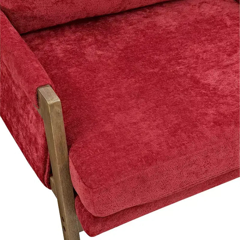 Okak Poltrona moderna in velluto Sedia da soggiorno imbottita Stile metà secolo con gambe in legno di gomma per sala lettura camera da letto