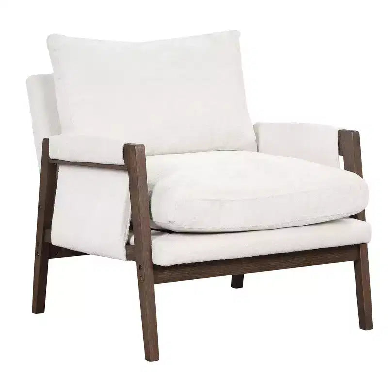 Okak Poltrona moderna in velluto Sedia da soggiorno imbottita Stile metà secolo con gambe in legno di gomma per sala lettura camera da letto