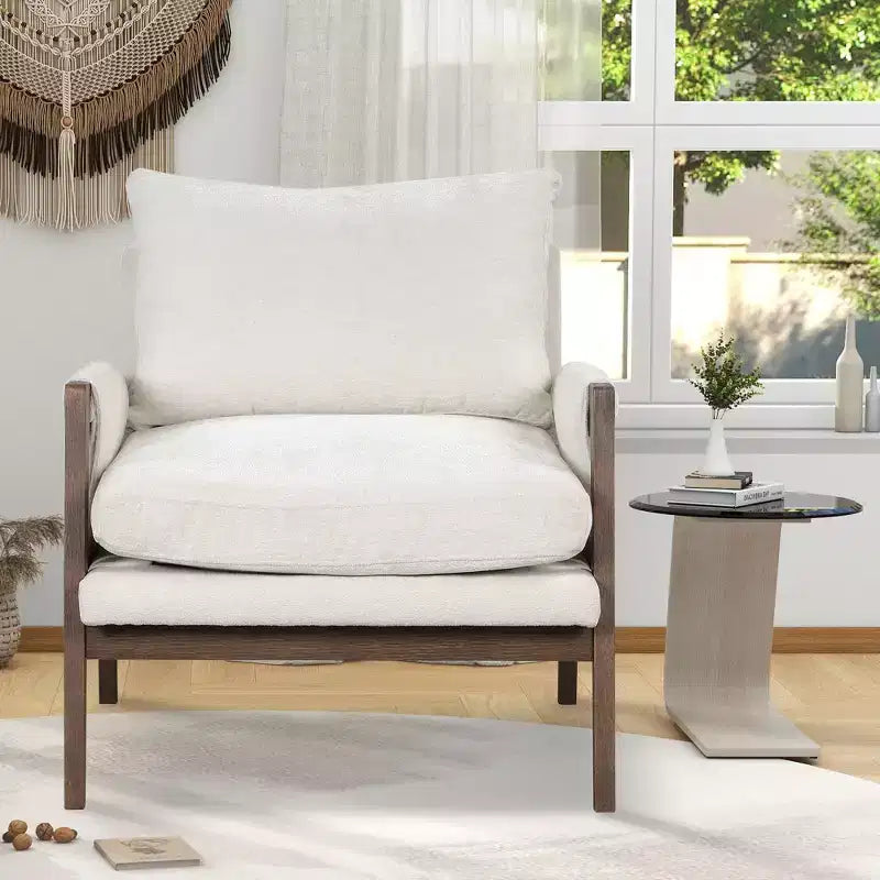 Okak Poltrona moderna in velluto Sedia da soggiorno imbottita Stile metà secolo con gambe in legno di gomma per sala lettura camera da letto