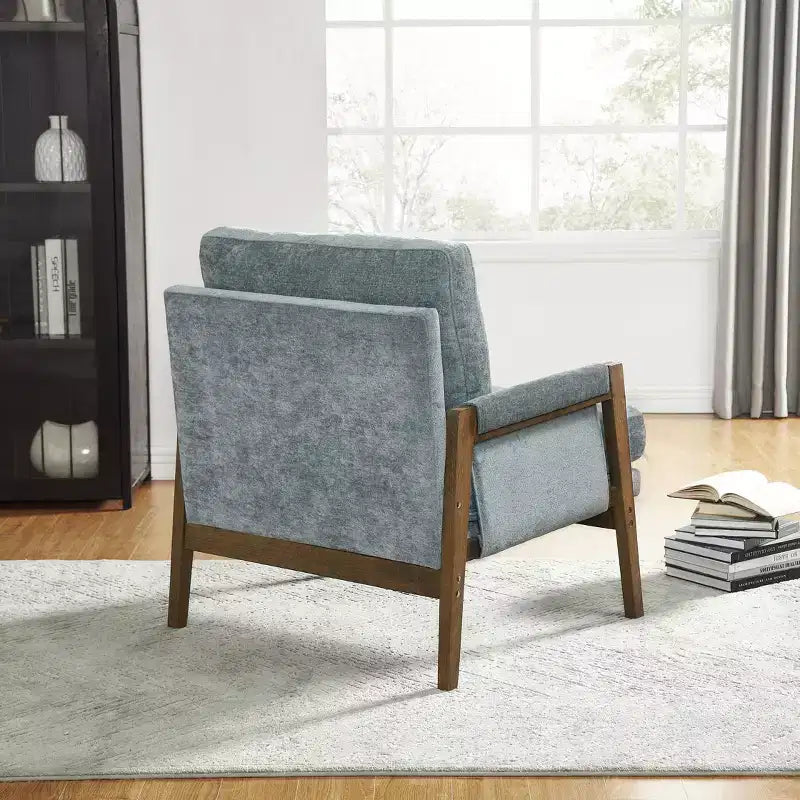 Okak Poltrona moderna in velluto Sedia da soggiorno imbottita Stile metà secolo con gambe in legno di gomma per sala lettura camera da letto