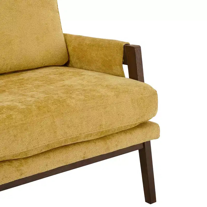Okak Poltrona moderna in velluto Sedia da soggiorno imbottita Stile metà secolo con gambe in legno di gomma per sala lettura camera da letto