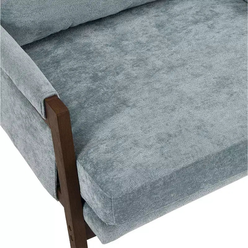 Okak Poltrona moderna in velluto Sedia da soggiorno imbottita Stile metà secolo con gambe in legno di gomma per sala lettura camera da letto