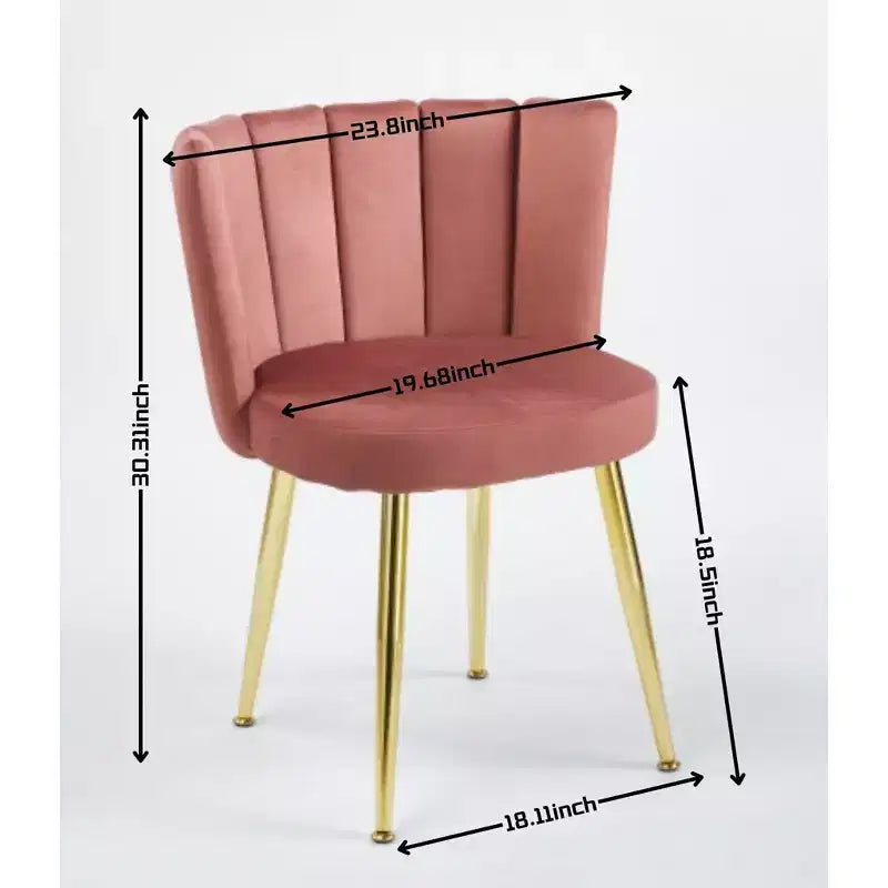 Sedia da salotto moderna Okak, con gambe in tubolare di ferro color oro, velluto e schienale confortevole, set da 2