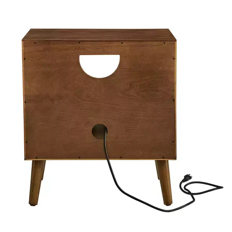 Tavolino Divano Moderno Scanalato, Tavolino Laterale in Legno con Cassetto e Ripiano Aperto, Comodino d'Accento per Camera da Letto, Tavolino da Notte Stile Rustico per Soggiorno