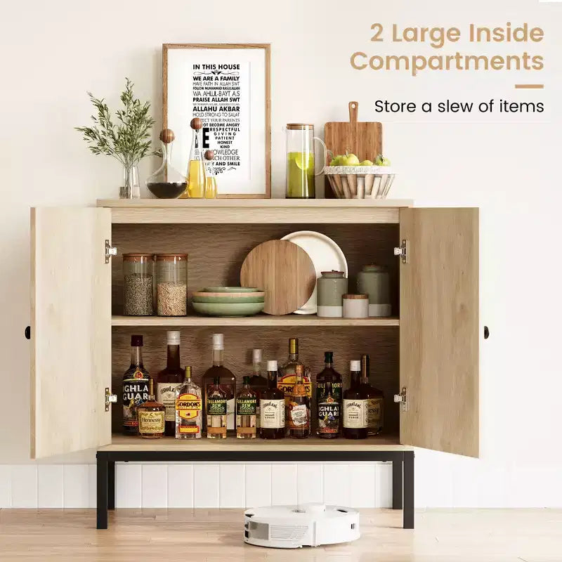 Credenza in rattan, Armadietto buffet, Mobile consolle in legno con ripiano portaoggetti, Credenza per corridoio, ingresso, soggiorno