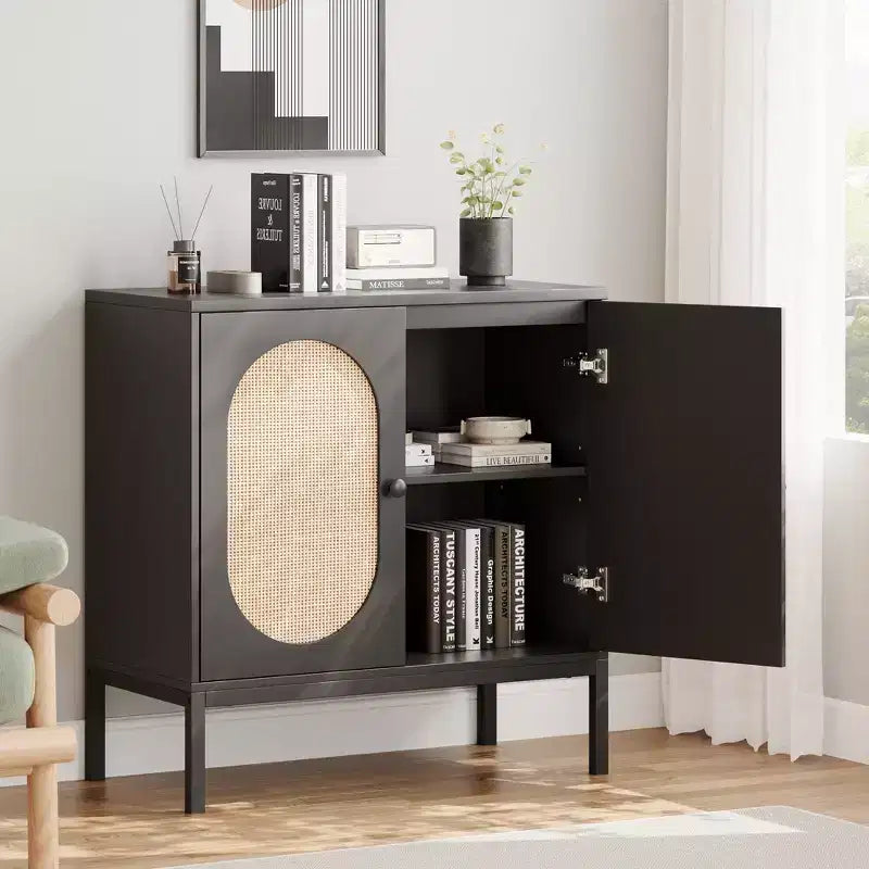 Credenza in rattan, Armadietto buffet, Mobile consolle in legno con ripiano portaoggetti, Credenza per corridoio, ingresso, soggiorno