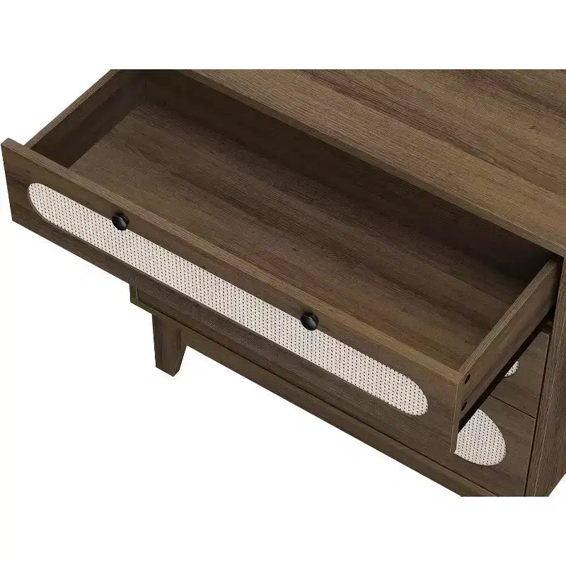 Cassettiera in Rattan a 3 Cassetti, Comodino in Legno, Piccolo Armadietto Bohemian, Tavolino da Notte, Camera da Letto, Soggiorno