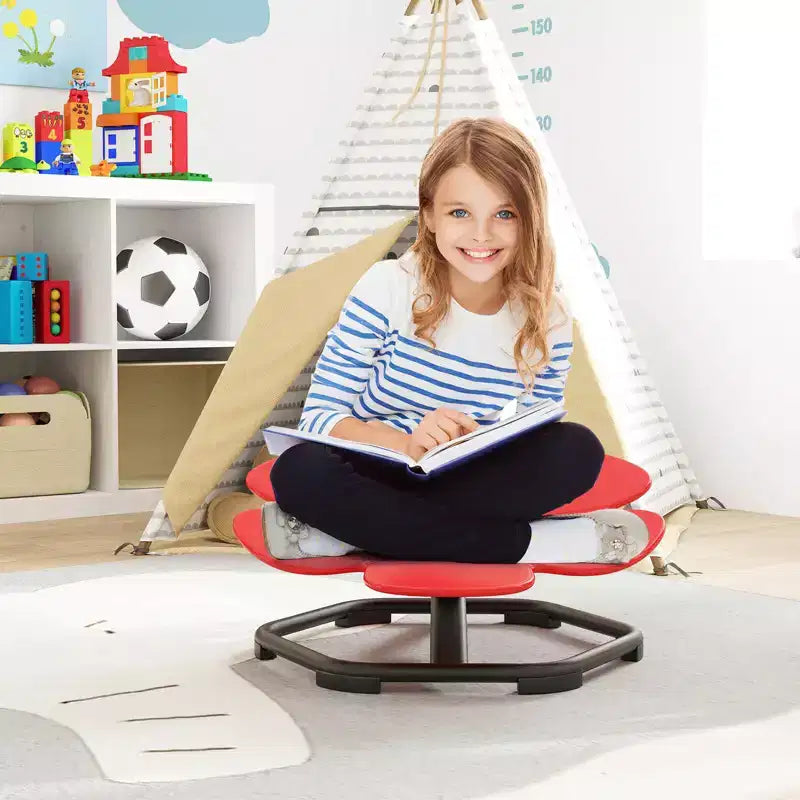 Sedia girevole sensoriale Costway per bambini con base metallica antiscivolo per bambini autistici, da interno/esterno, colore blu/rosso a petalo