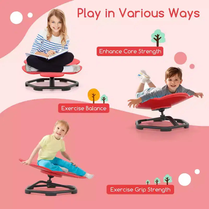 Sedia girevole sensoriale Costway per bambini con base metallica antiscivolo per bambini autistici, da interno/esterno, colore blu/rosso a petalo