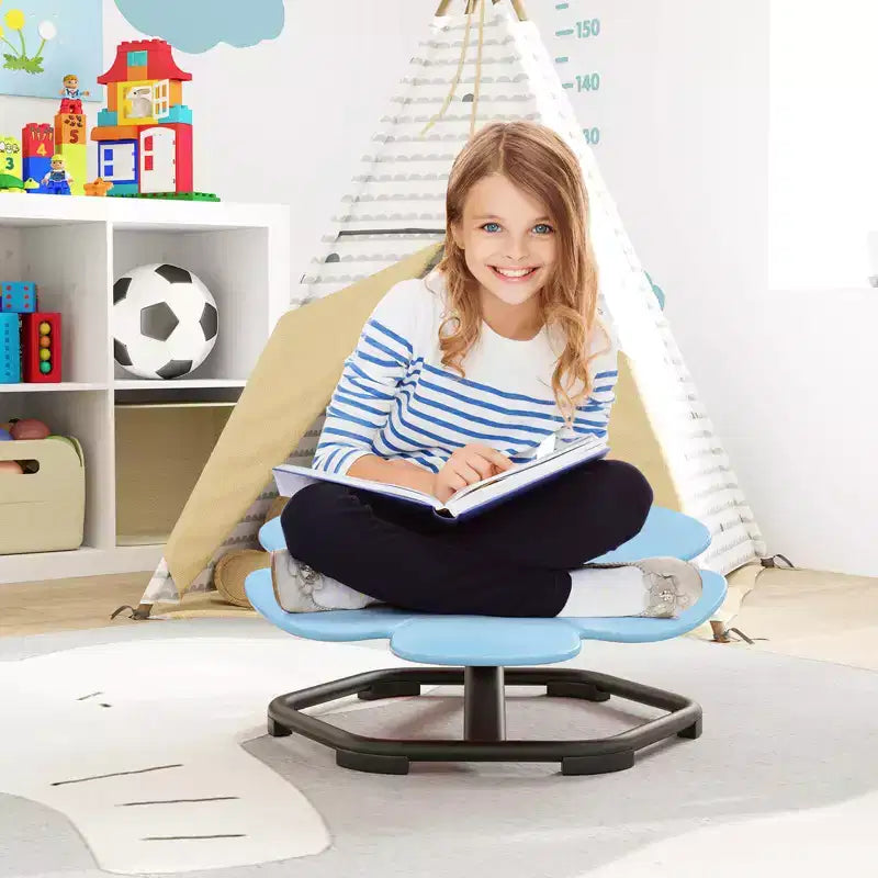 Sedia girevole sensoriale Costway per bambini con base metallica antiscivolo per bambini autistici, da interno/esterno, colore blu/rosso a petalo