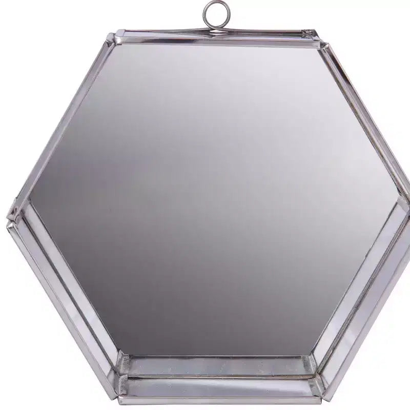 HomeRoots 8 Specchio decorativo esagonale argento con cornice in acciaio