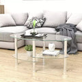 Transparent Oval glass coffee table, modern table with stainless steel leg, tea table 3-layer glass table for living room