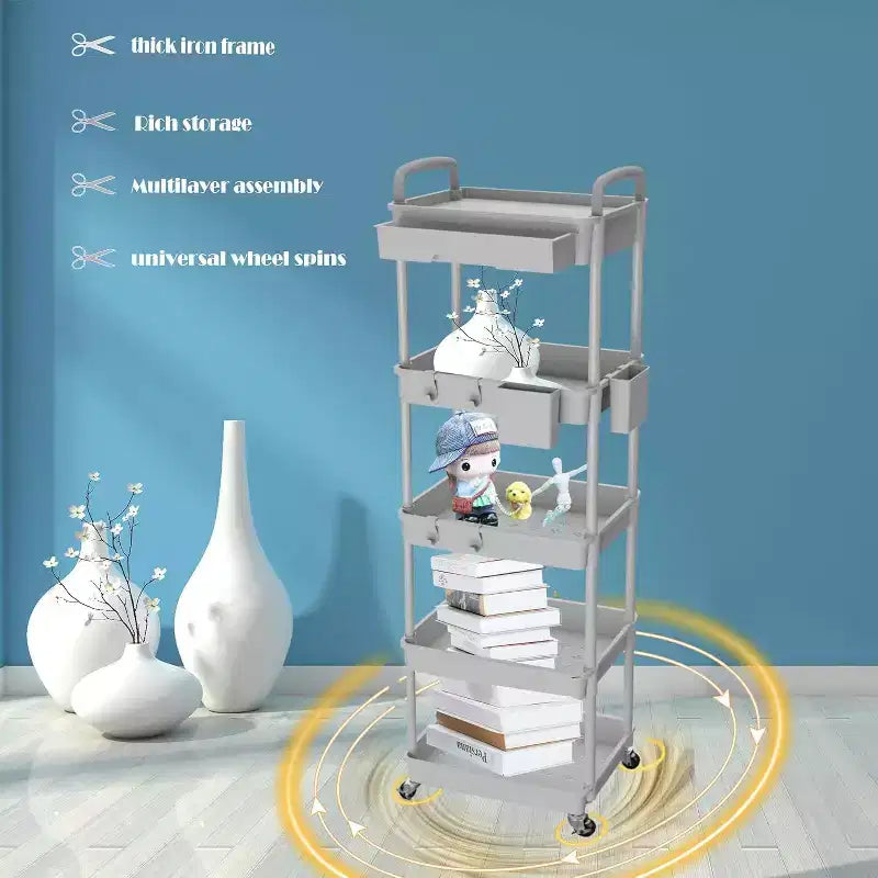 Carrello a 5 ripiani Tree City con cassetto, organizer mobile salvaspazio per cucina - Capacità 150 kg