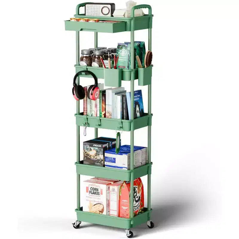 Carrello a 5 ripiani Tree City con cassetto, organizer mobile salvaspazio per cucina - Capacità 150 kg