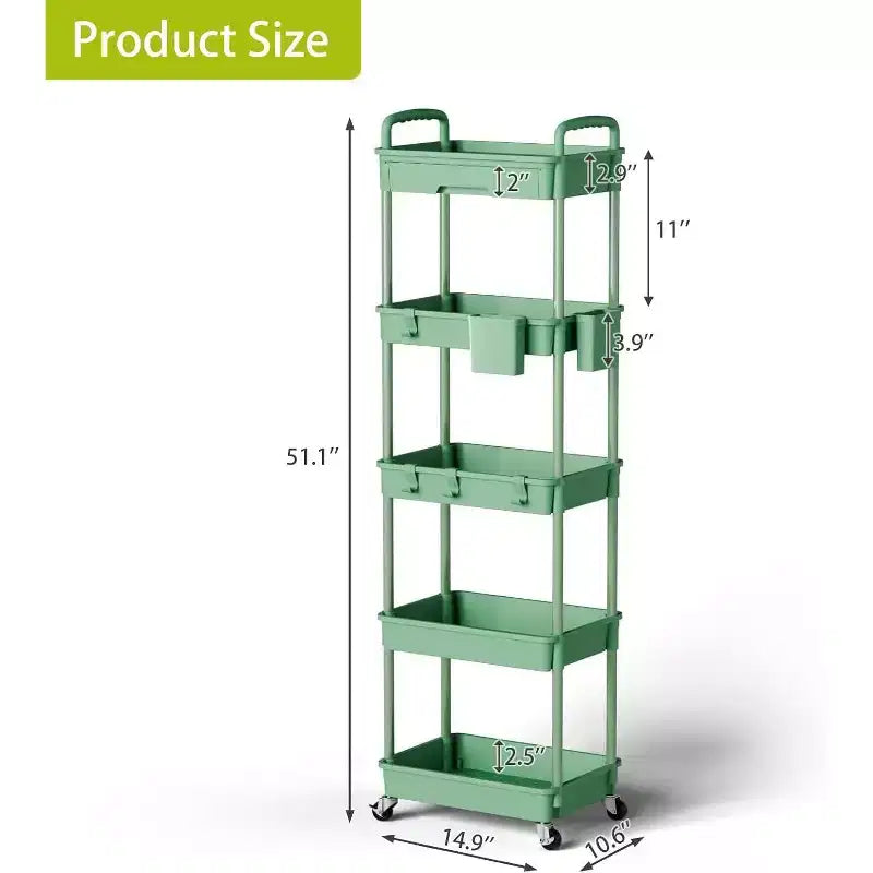 Carrello a 5 ripiani Tree City con cassetto, organizer mobile salvaspazio per cucina - Capacità 150 kg