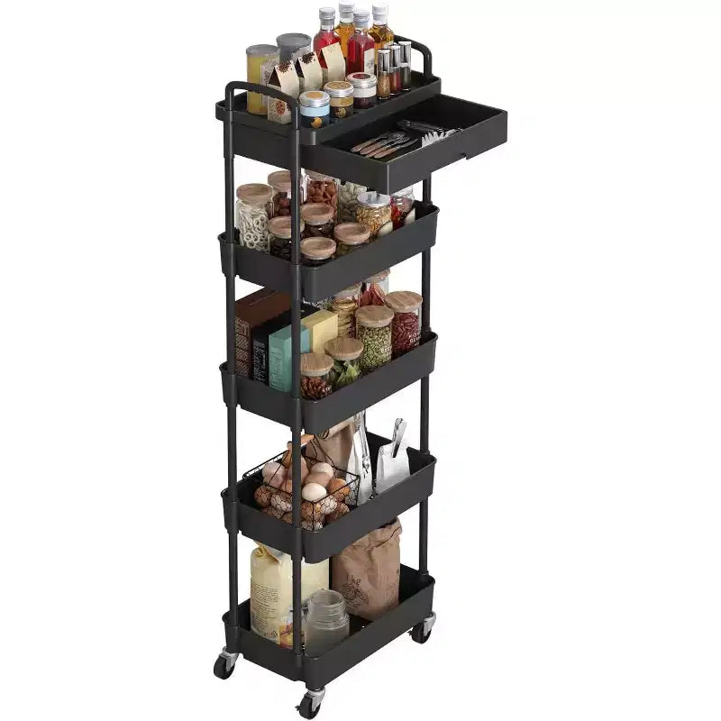 Carrello a 5 ripiani Tree City con cassetto, organizer mobile salvaspazio per cucina - Capacità 150 kg
