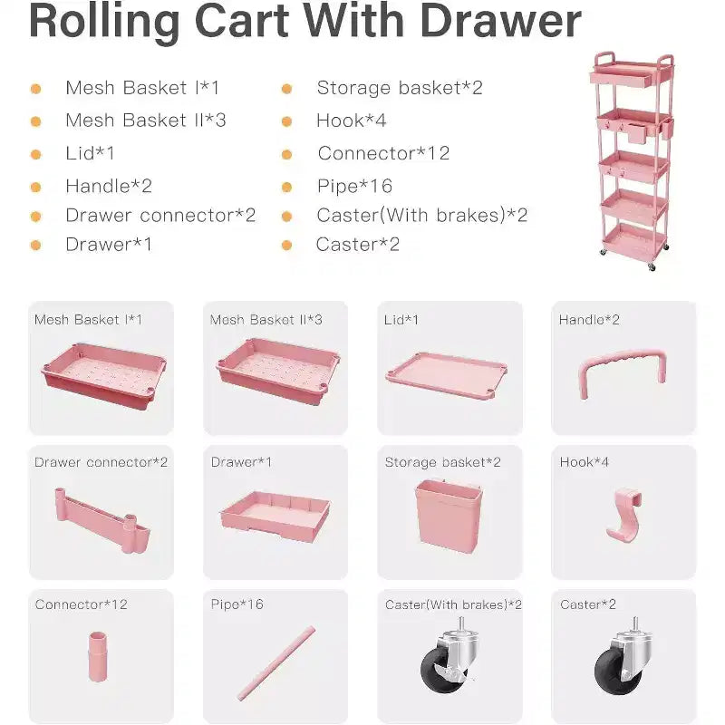 Carrello a 5 ripiani Tree City con cassetto, organizer mobile salvaspazio per cucina - Capacità 150 kg