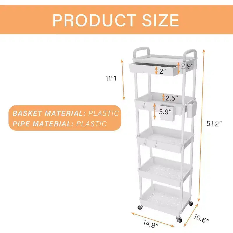 Carrello a 5 ripiani Tree City con cassetto, organizer mobile salvaspazio per cucina - Capacità 150 kg