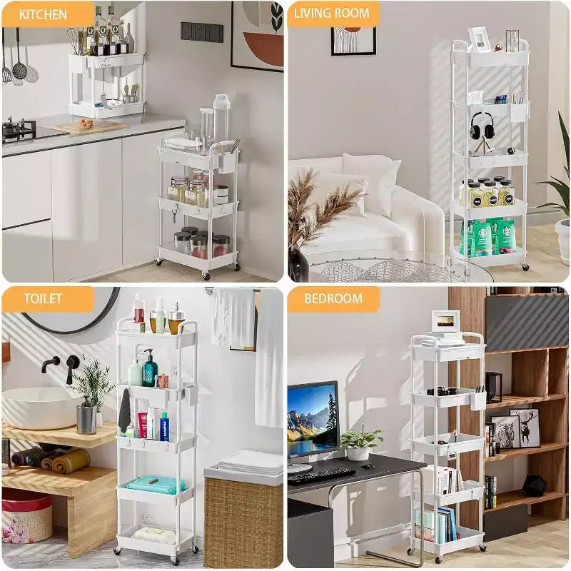Carrello a 5 ripiani Tree City con cassetto, organizer mobile salvaspazio per cucina - Capacità 150 kg