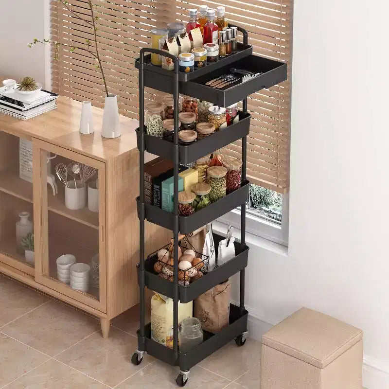 Carrello a 5 ripiani Tree City con cassetto, organizer mobile salvaspazio per cucina - Capacità 150 kg