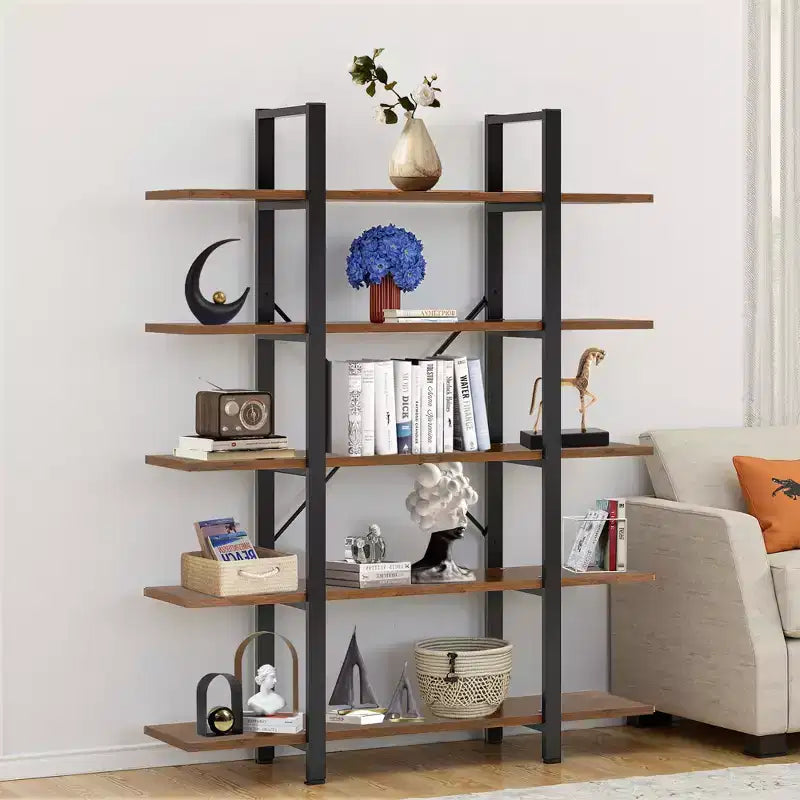MAYEERTY 47 Long 5-Tier Bookshelf Scaffale a 5 Ripiani con Pannello E1 Ecologico Design Moderno e Aerodinamico