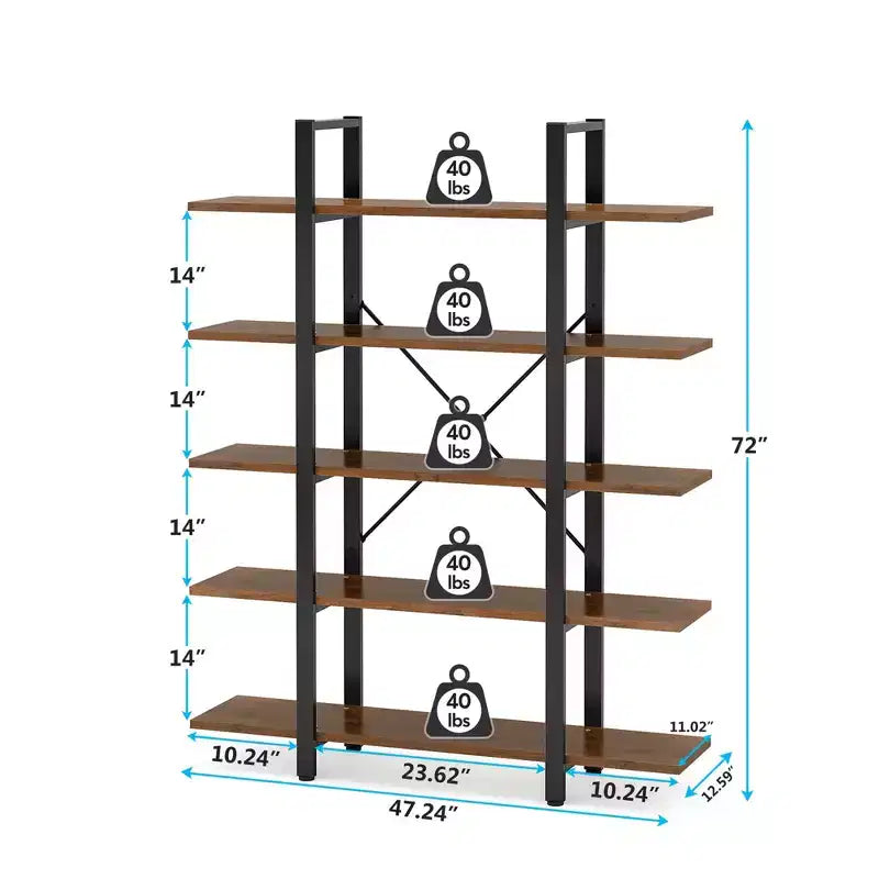MAYEERTY 47 Long 5-Tier Bookshelf Scaffale a 5 Ripiani con Pannello E1 Ecologico Design Moderno e Aerodinamico