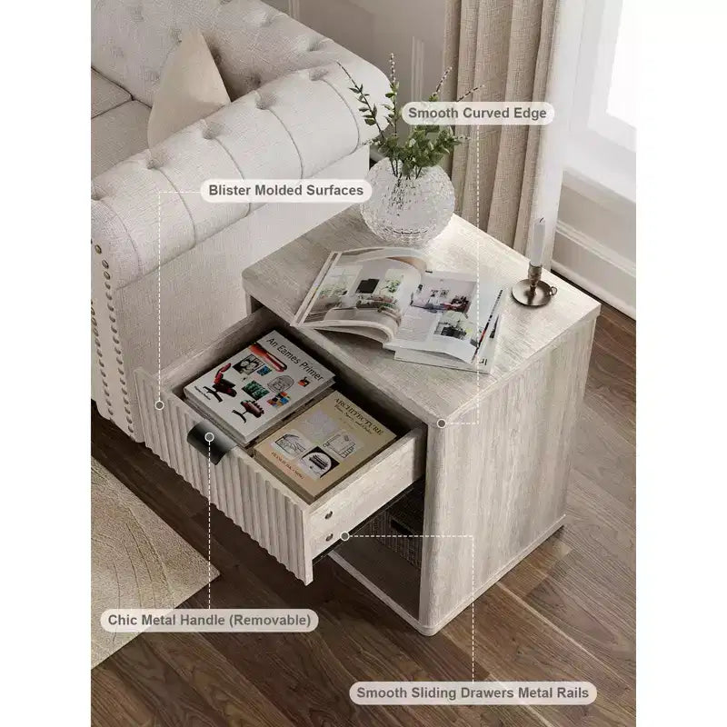 Dyonery Comodino Scandinavo Comodino con Cassetti a Scomparsa Mobile Contenitore Grande Comodino Moderno in Legno Stile Mid-Century