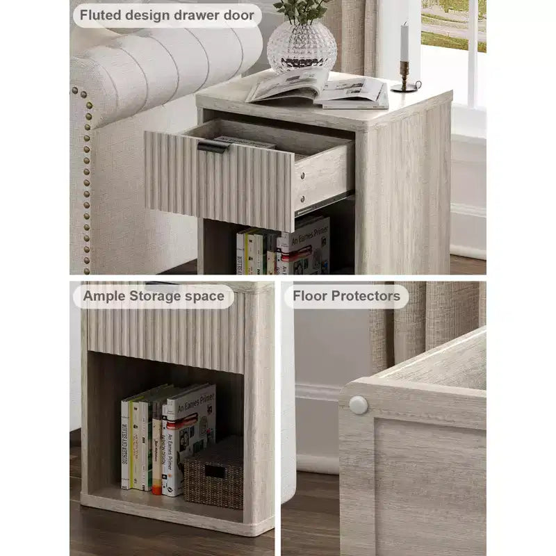 Dyonery Comodino Scandinavo Comodino con Cassetti a Scomparsa Mobile Contenitore Grande Comodino Moderno in Legno Stile Mid-Century
