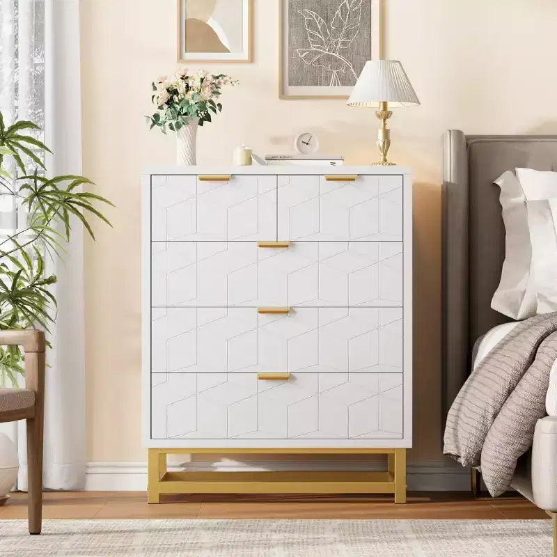 Comò a 2/3/4/5/6/7 cassetti con gambe in metallo, Cassettiera in legno con ampio spazio di archiviazione, Comodino moderno per camera da letto, soggiorno, corridoio