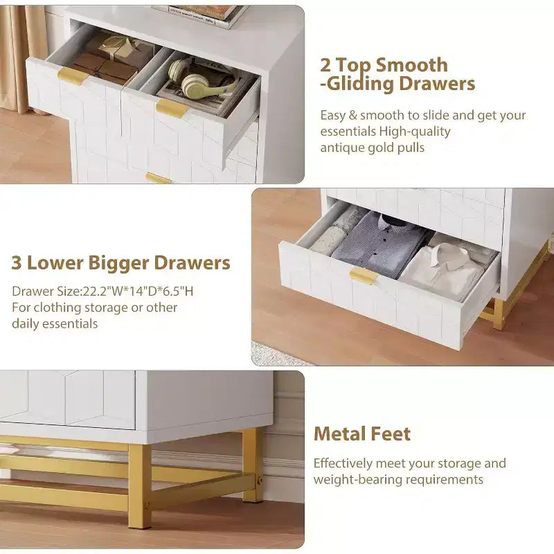 Comò a 2/3/4/5/6/7 cassetti con gambe in metallo, Cassettiera in legno con ampio spazio di archiviazione, Comodino moderno per camera da letto, soggiorno, corridoio