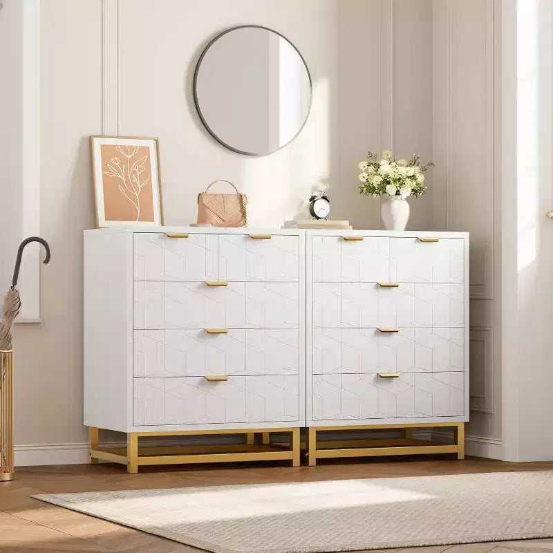 Comò a 2/3/4/5/6/7 cassetti con gambe in metallo, Cassettiera in legno con ampio spazio di archiviazione, Comodino moderno per camera da letto, soggiorno, corridoio