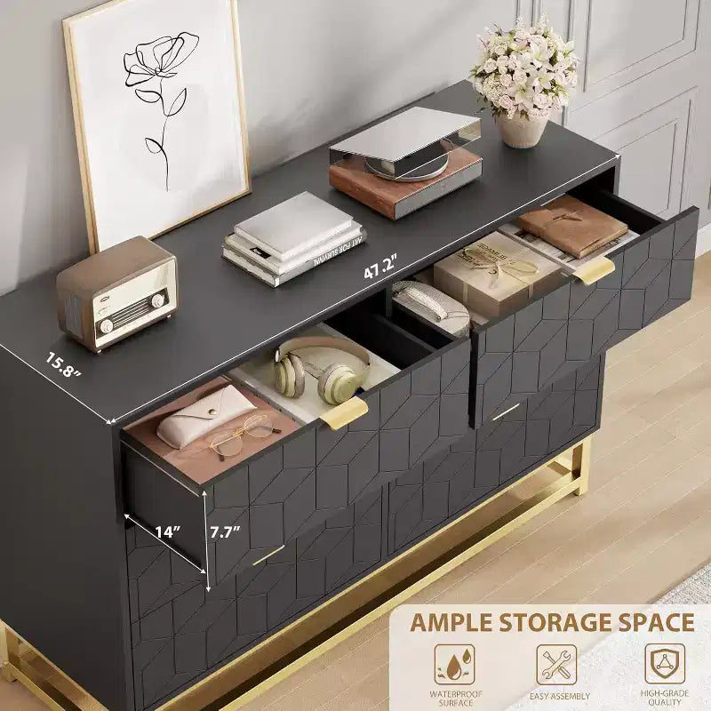 Comò a 2/3/4/5/6/7 cassetti con gambe in metallo, Cassettiera in legno con ampio spazio di archiviazione, Comodino moderno per camera da letto, soggiorno, corridoio