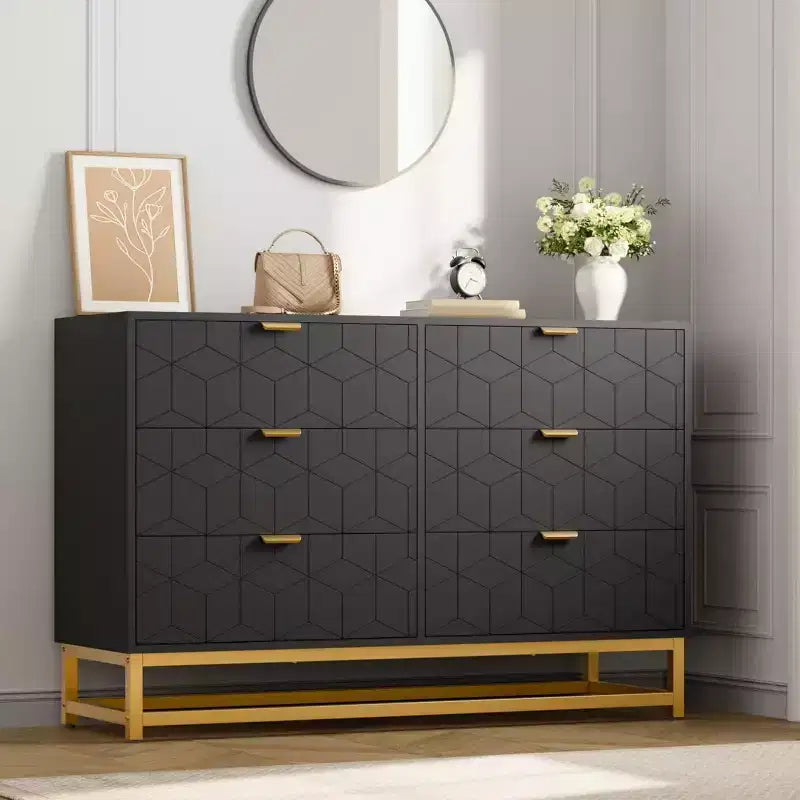Comò a 2/3/4/5/6/7 cassetti con gambe in metallo, Cassettiera in legno con ampio spazio di archiviazione, Comodino moderno per camera da letto, soggiorno, corridoio