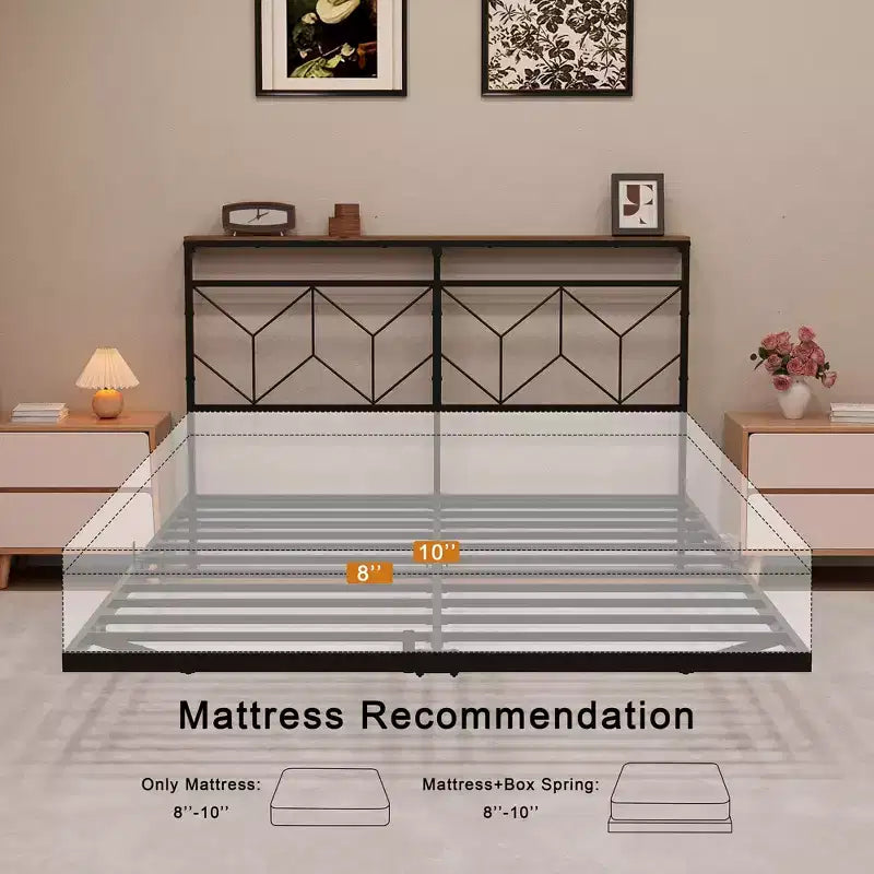 Struttura letto flottante Hausource con testiera contenitore a LED, stazione di ricarica, nessun materasso a molle necessario